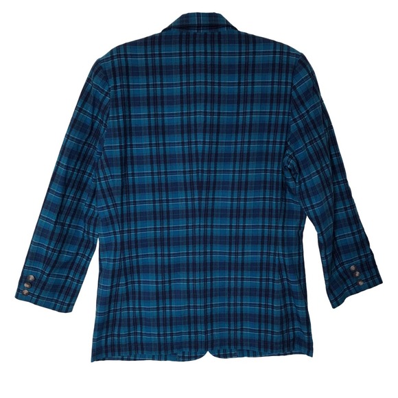 Vintage Eddie Bauer Plaid Blazer 100% Cotton Blue Green Career Preppy Jacket | M - Picture 2 of 16